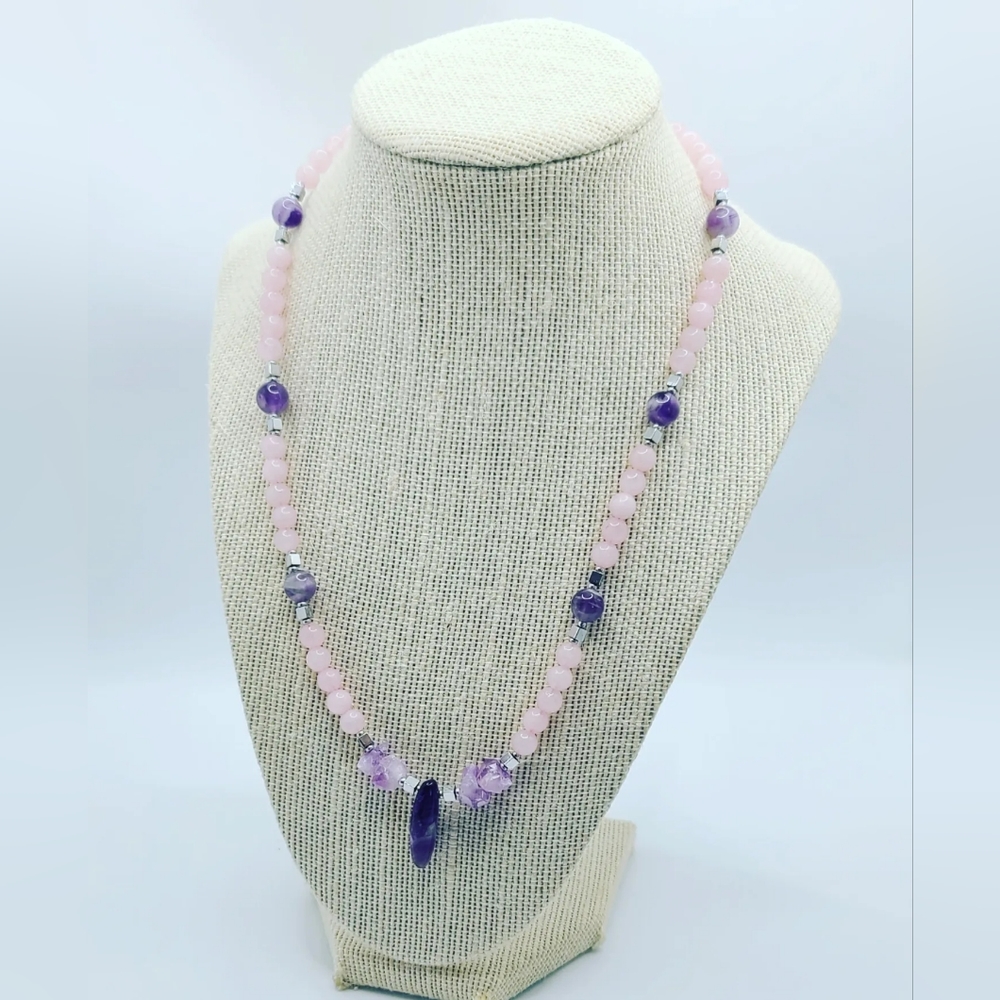 Rose Quartz, Amethyst Necklace